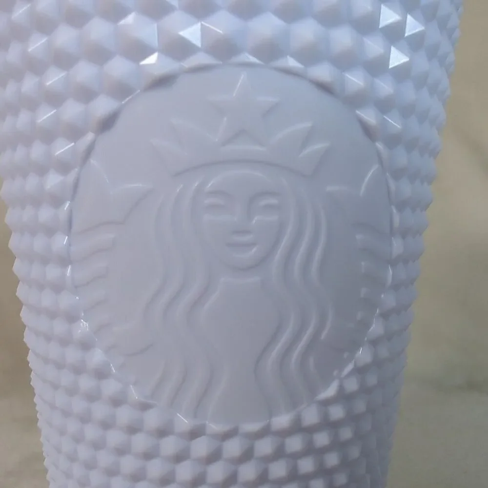 Starbucks White Plastic Studded 16 oz Tumbler w/Lid Straw Mint Interior NEW